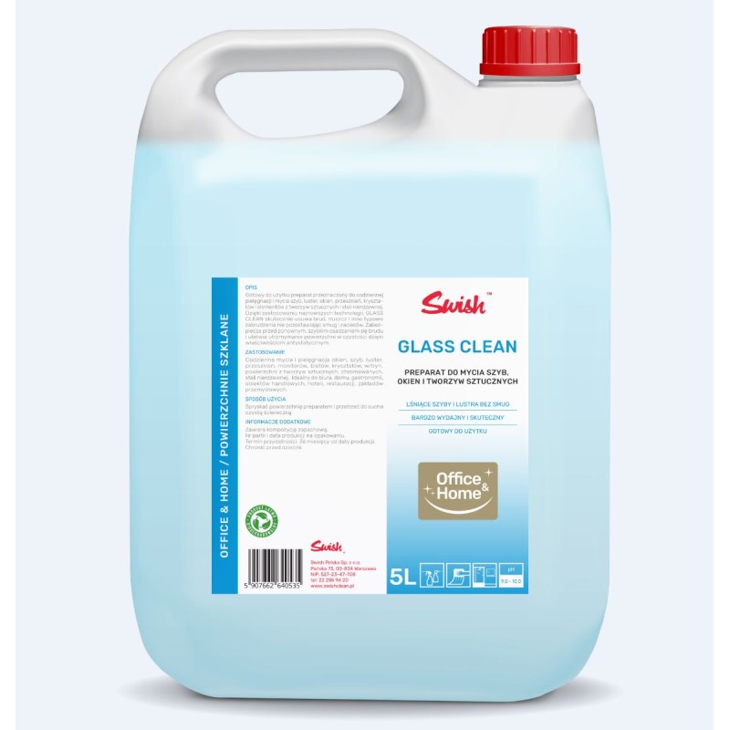 Glass Clean 5L  SWISH Gotowy do użytku środek o działaniu odtłuszczającym do mycia szyb, luster i tworzyw sztucznych